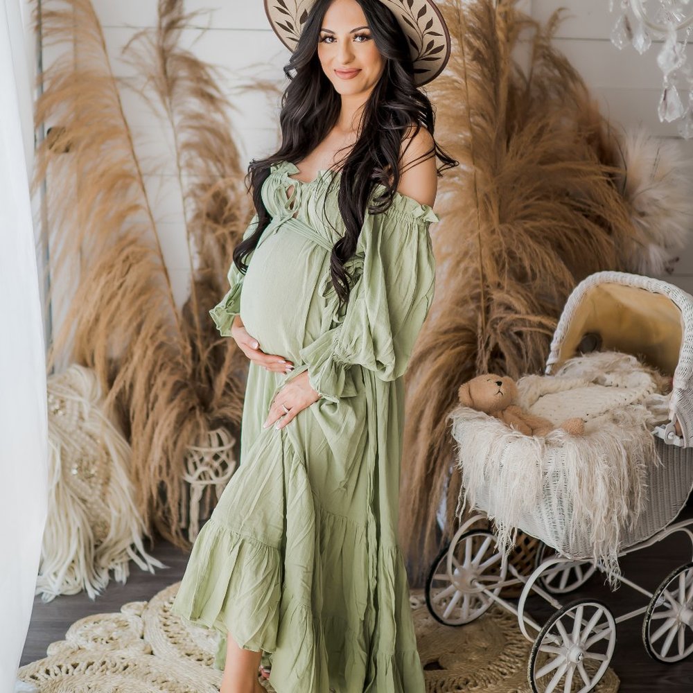 Emmaline hazel and folk sage green boho dress